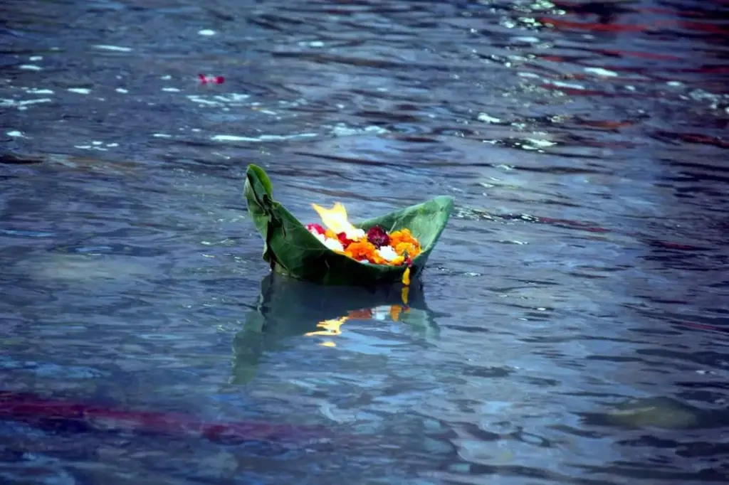 Evening diya floating in Haridwar
