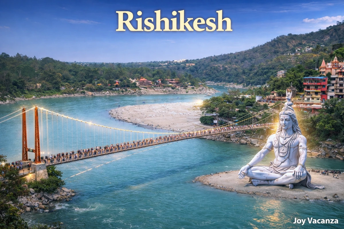 Riverside view with Lord Shiva statue in Rishikesh